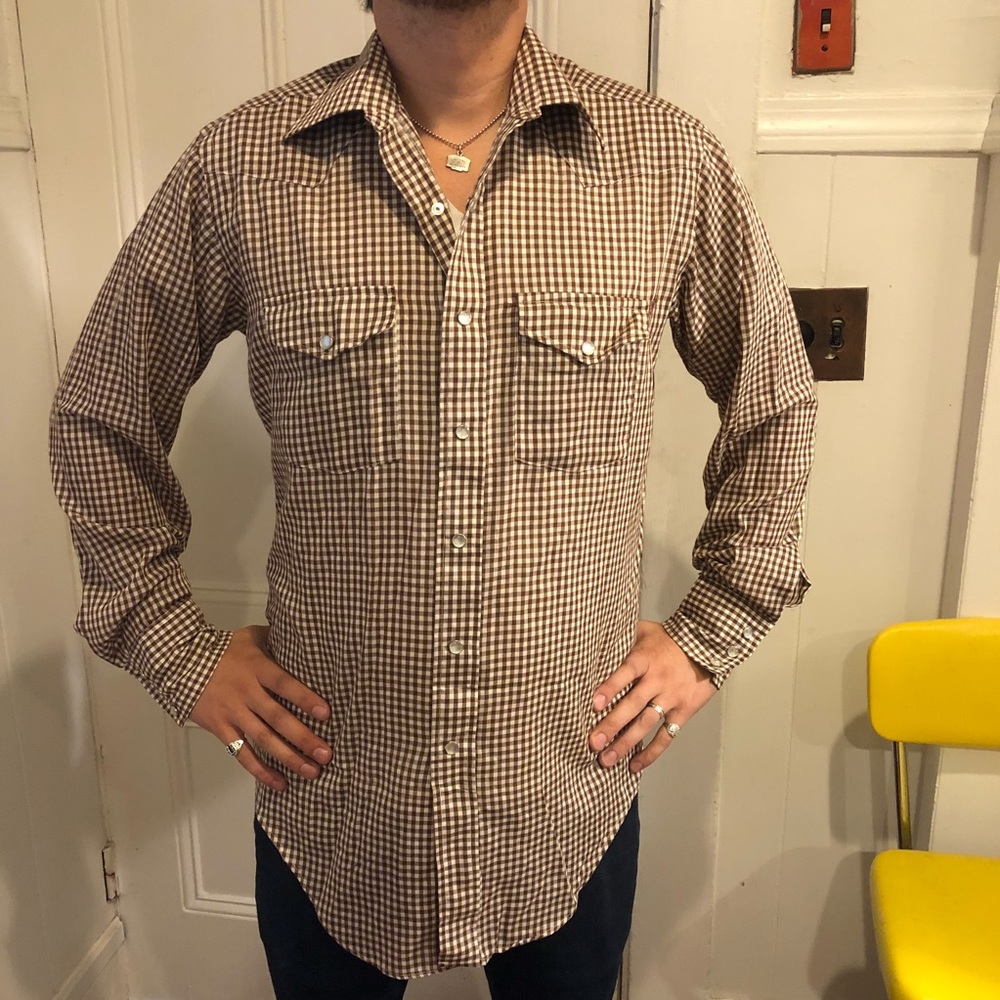 Vintage Sheplers Brown Checkered Western Shirt M